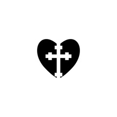 Heart with Christian cross icon isolated on transparent background