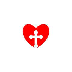 Heart with Christian cross icon isolated on transparent background