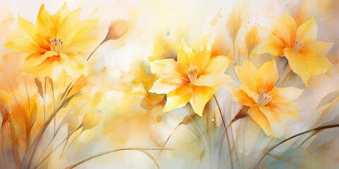  Floral Dreamscape: Vibrant Watercolor Flowers Blanket the Background - Inspiring Joy and Delight   Yellow Watercolor Flowers Generative Ai Digital Illustration