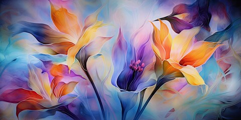Ethereal Fusion: Abstract Watercolor Flowers Blend in a Serene Landscape - Conveying Harmony and Serenity   Loose Abstract Watercolor Flowers Generative Ai Digital Illustration