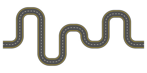 Road, highway design. Asphalt winding road. Modern path way background. Vector illustration.