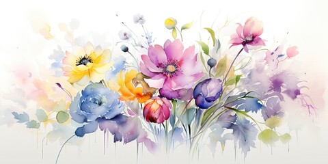  Enchanting Watercolor Bouquet: Colorful Blossoms Painted with Love and Imagination - Inviting Joy and Inspiration - Loose Abstract Watercolor Flowers Generative Ai Digital Illustration