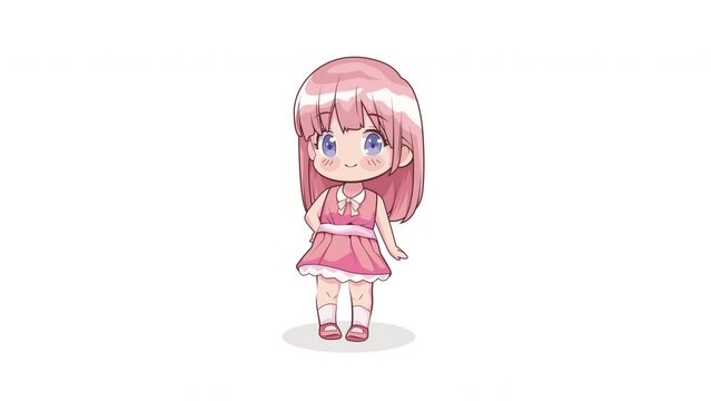 little girl with pink anime character animation