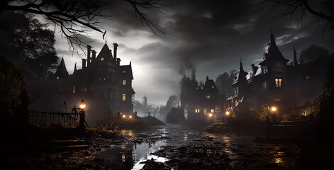 Naklejka premium Halloween night in the forest