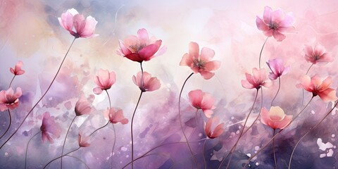    Pink Dreamscape: Enchanting Watercolor Flowers Adorning a Dreamy Background - Inspiring Romance and Imagination -Pink Watercolor Flowers Generative Ai Digital Illustration