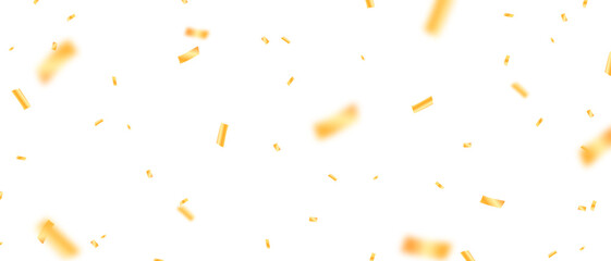 Golden confetti and zigzag ribbon falling from above Streamers, tinsel vector