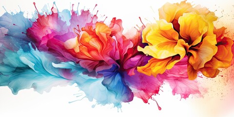Captivating Watercolor Splashes and Colorful Floral Abstraction: A Mesmerizing and Dynamic Background Perfect for Wedding Invitations Generative Ai Digital Illustration