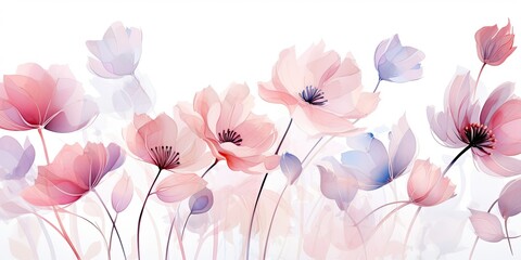 Abstract Floral Art Background in Soft Pink Hues,  Watercolor Flowers Paintings Generative Ai Digital Illustration