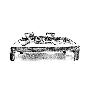 illustration skech of family meal food