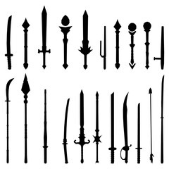 Free vector bundle 2 silhouettes of ancient sharp weapons and ninja equipment suitable for decoration and various designs