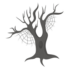 Creepy tree with cobwebs. Vector illustration. Conceptual element for Halloween holiday theme design, decor and print.