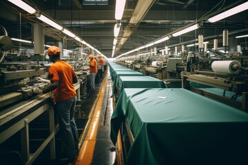extile Finishing Factory With Workers, Generative AI