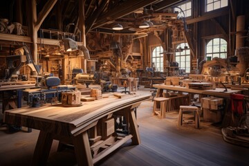 Woodworking Studio With Artisans, Generative AI