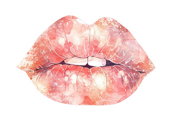 Sensual lips with glamour blush lipstick isolated on transparent white background