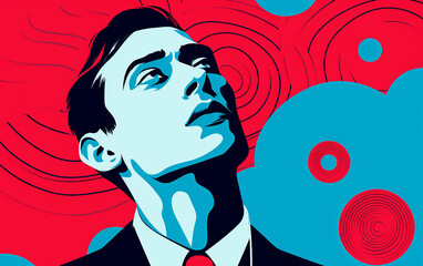 Portrait of a man in pop art style. Generative AI technology.