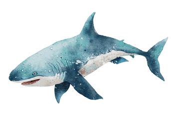 Fototapeta premium Watercolor shark hand drawn ocean illustration isolated