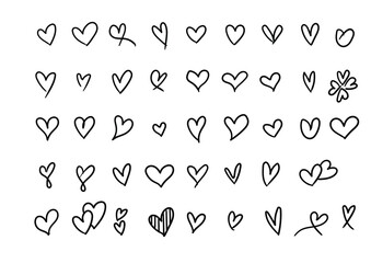 Big set of hand writting hearts. Line web icon set. Outline icons collection. Simple vector illustration. Heart, love.