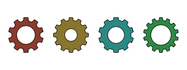 Gear collection. Set of cogs in various colors. Gear wheels icons