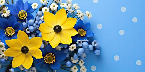 Vibrant Spring Bouquet of Blue Flowers - Anemone, Hepatica, Scilla, and Yellow Gagea, Generative AI Digital Illustration - obrazy, fototapety, plakaty