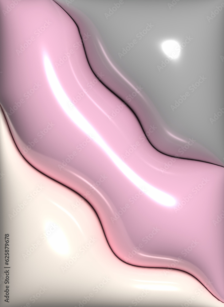 Poster abstract background with curved lines, 3d rendering illustration, inflated figures