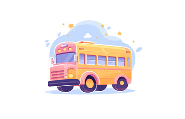 School bus vector flat illustration, Back to school Bus vector, Colorful School Bus Design