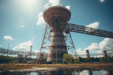  Industrial Cooling Tower With Steam Rising, Generative AI - obrazy, fototapety, plakaty