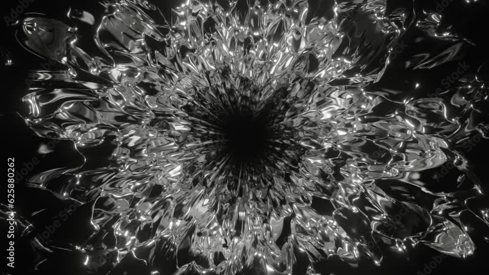 Poster flying through an endless dark tunnel with waves. looped animation. 3d render