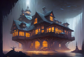 Obraz premium Fantasy house in a fairy tale style beautiful old interior,Generative AI