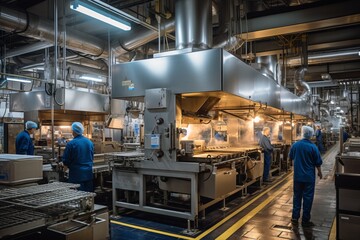 Food Processing Plant With Workers, Generative AI