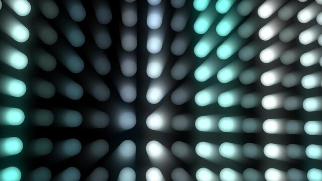 abstract modern party bulbs in black background. Animation of lighting many dots in stylized grid pattern. For music or disco template.
