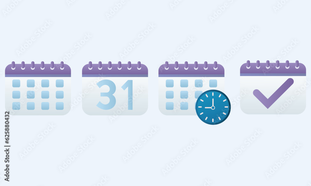Poster calendar icons set. weekly calendar icon with shadow. outline and flat style. clock, check mark, dat