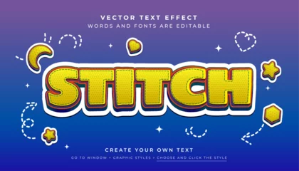 Fotobehang Vector Editable 3D stitch text effect. Yellow fun stich graphic style on abstract blue background © Nano