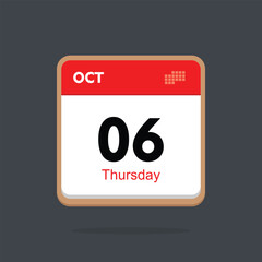 thursday 06 october icon with black background, calender icon