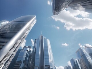 high-rise tall buildings, skyscrapers from a low angle view, Ai Generative