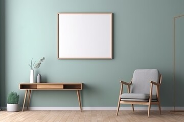 Blank white photo frame mockup on the wall, living room design.