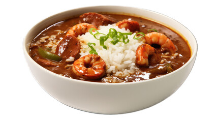 a gumbo shrimp curry with rice no background