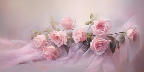  An Exquisite Pink Rose Arrangement - Symphony of Floral Opulence Generative AI Digital Illustration