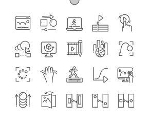 Animation. Motion design. New page. Scale, position, rotation. Pixel Perfect Vector Thin Line Icons. Simple Minimal Pictogram