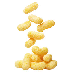 Falling tasty sweet corn sticks, cut out