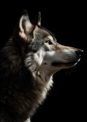 Obraz premium Grey Wild Wolf profile portrait - Generative AI