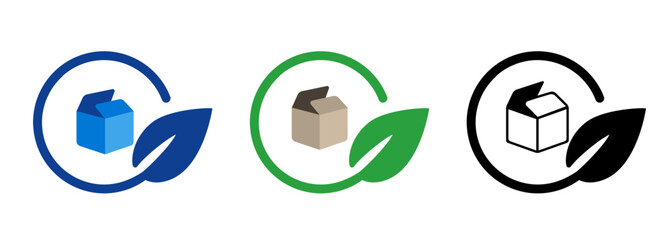 Box delivery cardboard logistics eco environmental friendly circle leaf sustainable cargo transport icon symbol
