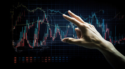 hand touching stock charts. AI generative.