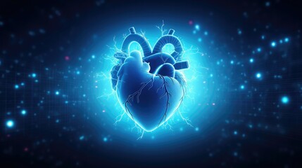 Heart shape with animated cardio pulse. Health care medical blue background. Generative AI