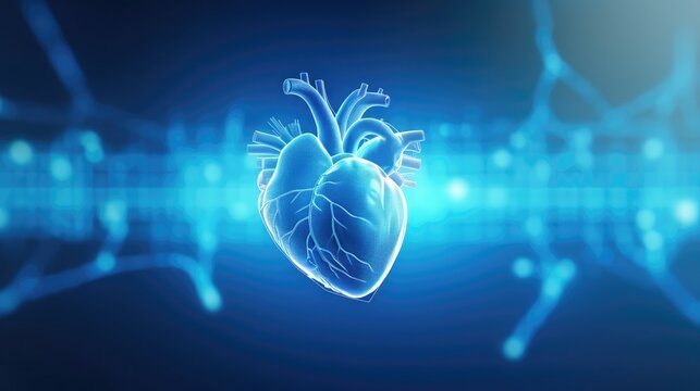 Heart shape with animated cardio pulse. Health care medical blue background. Generative AI