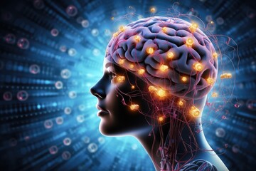 Human Head with Brain Activity Scan. Photo generative AI