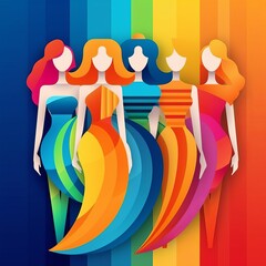 rainbow silhouette of women, in paper style Generative AI