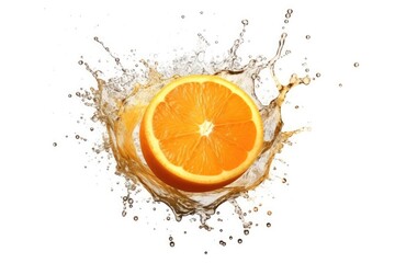 Fototapeta na wymiar splash with orange isolated on white background