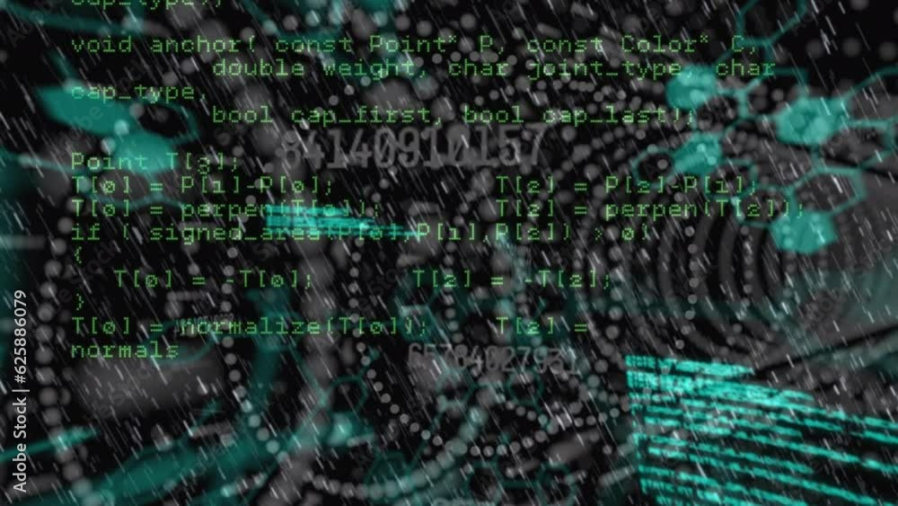 Poster animation of computer language over circular tunnel against molecules structures in background