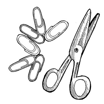 illustration sketch of scisors and pin