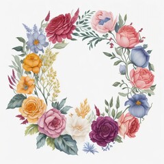 Wreaths, floral frames, watercolor flowers pink roses, Illustration hand painted. Isolated on white background. Perfectly for greeting card design,round flower, floral round, round floral